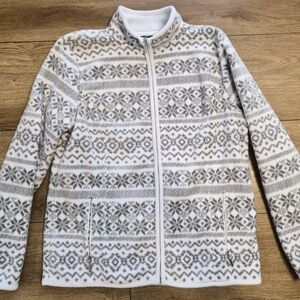 Karen Scott Gray and White Fleece Jacket Size M